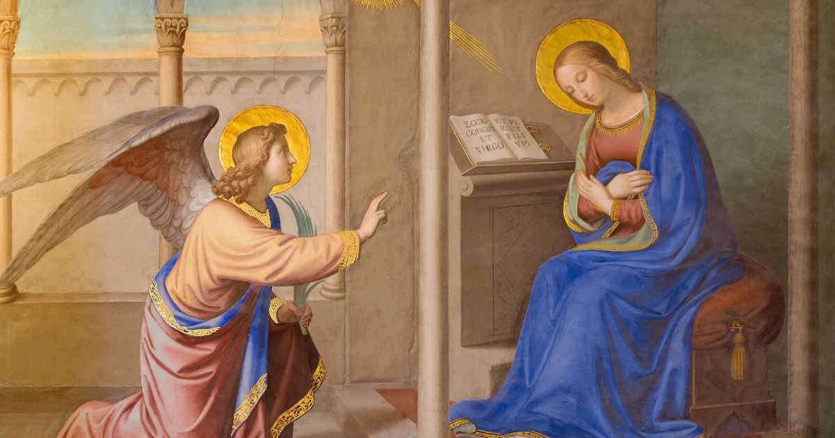 Artistic fresco depicting the Annunciation in a Roman church