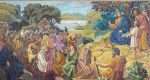PRAGUE, CZECH REPUBLIC - OCTOBER 13, 2018: The mosiac of miralce The Feeding the multitude in church kostel Svatého Václava by artwork of S. G. Rudl in workroom of Albert Neuhauser (1928.)