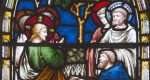 LONDON, GREAT BRITAIN - SEPTEMBER 19, 2017: The Jesus Heals Blind Bartimaeus on the stained glass in St Mary Abbot's church on Kensington High Street.