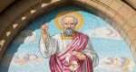 Mosaic (19th century) of Saint Bartholomew. Saint of the Roman Catholic Church.