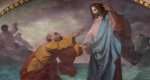 VIGEVANO, ITALY - JANUARY 18, 2026: The fresco of Peter, walking on water toward Jesus the Cathedral of St. Ambrose by Mauro Conconi (1840).